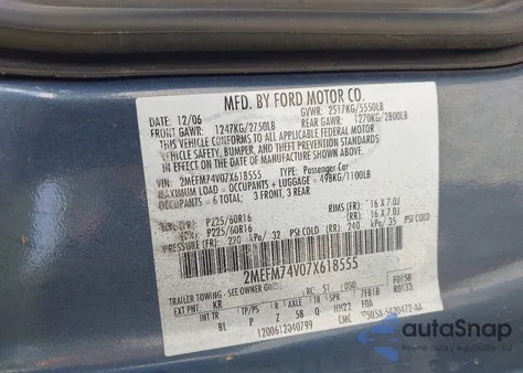 2007 Mercury Grand Marquis Gs from USA, damaged, VIN 2MEFM74V07X618555